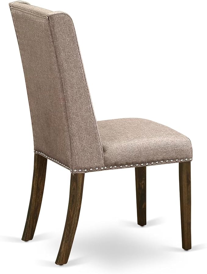 East West Furniture V797FL716-7 7 Piece Dining Room Furniture Set Consist of a Rectangle Dining Table with V-Legs and 6 Dark Khaki Linen Fabric Parsons Chairs, 40x72 Inch, Multi-Color
