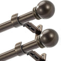 Curtain Rods for Windows 16 to 136 Inches, Curtain Rod Max Adjustable Length of 144 IN, 1" Diameter Drapery Rods Round Finials, Brown, Pack of 2
