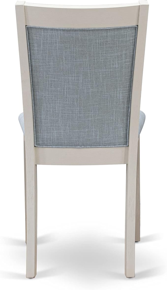 East West Furniture V077MZ015-5 5 Piece Dining Set Includes a Rectangle Dining Room Table with V-Legs and 4 Baby Blue Linen Fabric Upholstered Parson Chairs, 40x72 Inch, Multi-Color