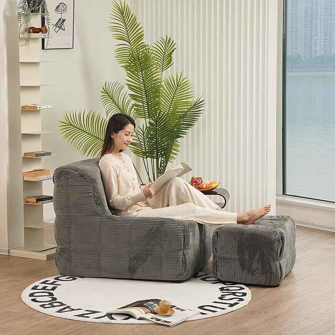 N&V CUBICUS Armless Floor Sofa, All New Hybrid Foam Design, with Matching Ottoman (CUBICUS, Jade)
