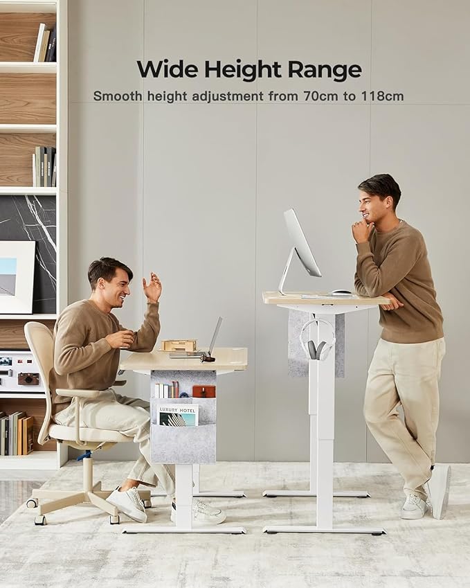HUANUO Electric Standing Desk, 40 x 24 Inch Height Adjustable Computer Desk with Storage Bag, 4 Height Memory Settings, Sit Stand Up Desk for Home Office, Light Walnut