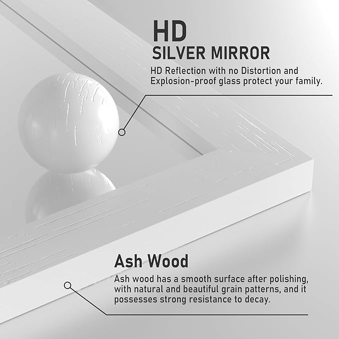 Farmhouse Bathroom Mirror, White Rustic Square Mirror for Wall Wood Framed Vanity Mirrors, Barn Door Style Decor Living Room Entryway Bedroom Mirrors, 18x26INCH (Hanging/Leaning)