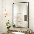 CHAMROR 20x30 Inch Black Metal Framed Bathrrom Mirror for Wall, Black Rounded Rectangle Mirror, Matte Black Bathroom Vanity Mirror, Anti-Rust, Tempered Glass, Hangs Horizontally or Vertically