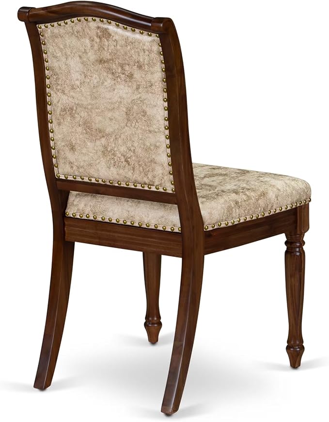 NKMA7-AWA-36 7 Pieces Kitchen Table Set Includes a Rectangular Dining Table and 6 Light Beige Polyester Fabric Dinner Chairs, Antique Walnut Finish
