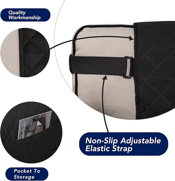 PureFit Reversible Sofa Cover Water Resistant Chair Couch Cover, Machine Washable Furniture Cover with Non-Slip Foam and Adjustable Strap for Dogs, Pets (Chair, Black/Beige)