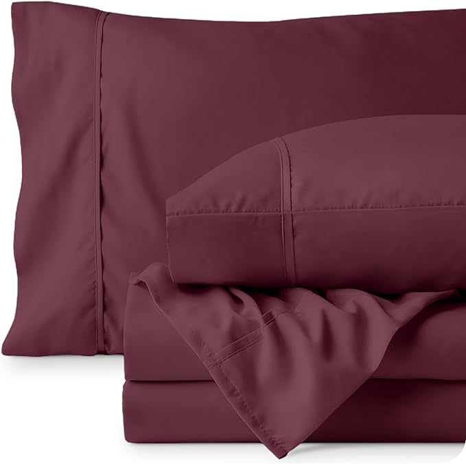 Bare Home Queen Sheet Set - Luxury 1800 Ultra-Soft Microfiber Queen Bed Sheets - Double Brushed - Deep Pockets - Easy Fit - 4 Piece Set - Bedding Sheets & Pillowcases (Queen, Burgundy)