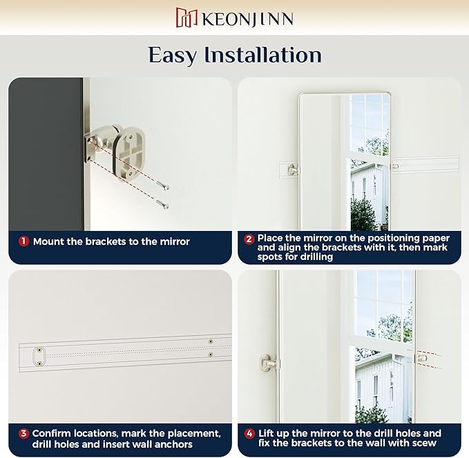 Keonjinn Brushed Nickel Pivot Mirror Bathroom, 20"x24" Tilt Mirror Bathrooms for Over Sink, Silver Rounded Corner Beveled Bathroom Mirror, Modern Metal Framed Vanity Mirrors (Horizontal/Vertical)