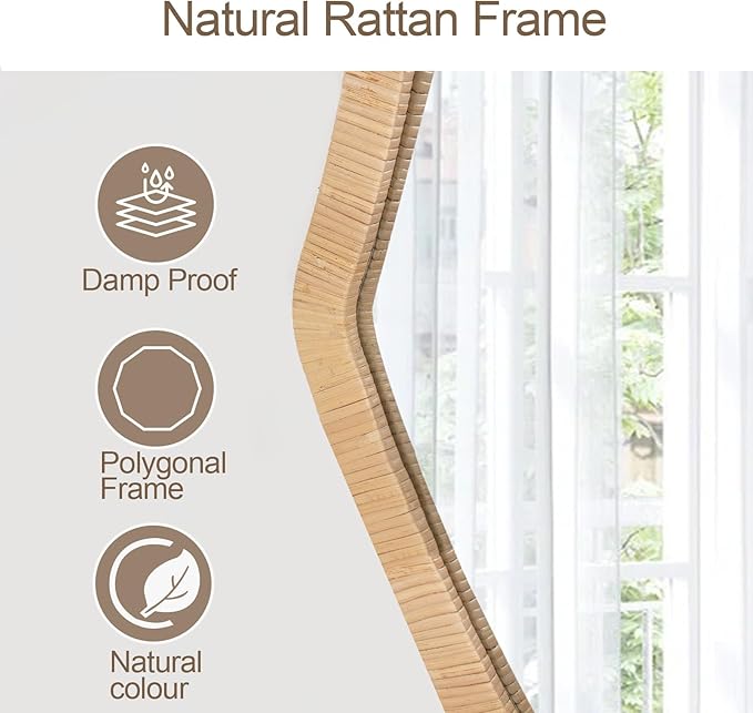 ULIKE Rattan Mirror for Wall, Bathroom 24 Inch Rustic Farmhouse Wall Decor with Handmade Wicker Frame, Boho Woven Mirror for Nursery Bedroom Living Room Entryway