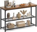 47" Console Table, 3-Tier Entryway Table, Sofa Table with Mesh Shelves, Console Tables for Living Room, Bedroom, Hallway, Entryway, Foyer, Rustic Brown