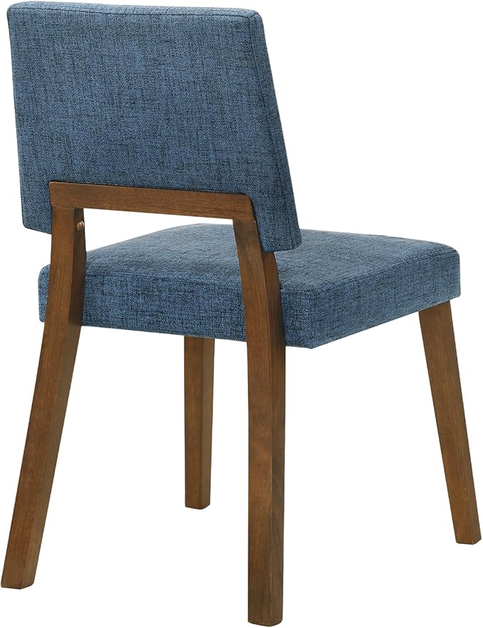 Armen Living Channell Mid Century Modern 5 Piece Walnut Wood Dining Table Set with Blue Fabric
