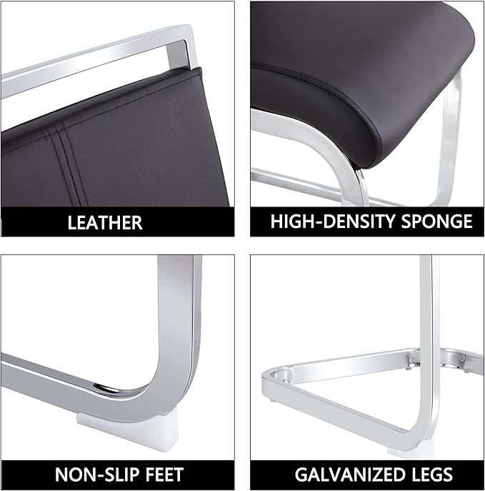 Dining Chairs Set, Kitchen Modern Metal Chairs with Faux Leather Padded Seat High Back and Sturdy Chrome Legs, Chairs for Dining Room (Black, Set of 6)
