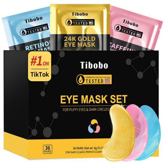 Under Eye Patches(36 Pairs), 24K Gold, Caffeine, Retinol Eye Masks for Puffy Eyes, Wrinkles, Dark Circles, Undereye Bags Treatment - Restoring & Awakening & Moisturizer Skin care Gift for Women