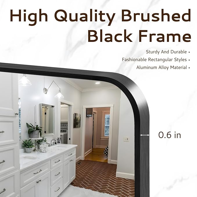 20x28 Rounded Rectangle Bathroom Mirrors for Over Sink, Black Vanity Mirror with Metal Frame Wall Mounted, Modern Farmhouse Mirror for Restroom, Bedroom, Entryway Decor