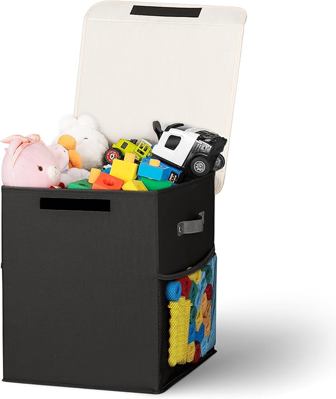40L Large Toy Storage Box with Lid, Large Toy Box Chest for Kids, Girls and Boys, Nursery Room and Living Room, 13"x13" x16" - Black