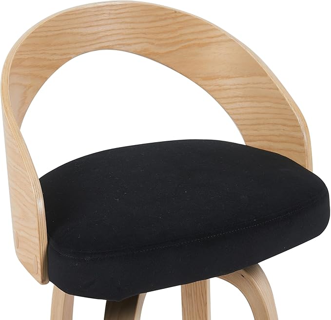 Sonia Modern Swivel Counter Height Bar Stool with Black Upholstered Seat and Patterned Oak Wood Finish Set of 4