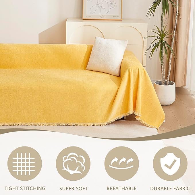 MYSKY HOME Sectional Couch Cover Sofa Covers Thick Couch Covers for 2 Cushion Couch Sofa Chenille Couch Cover Living Room Futon L Shaped Sofa Slipcovers for Dogs and Kids Tassel Edge 71" x 102"