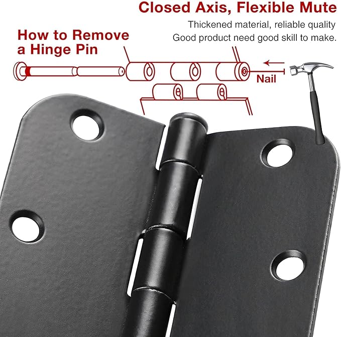 Interior Matte Black Hardware Door Hinges 3.5 Inch 30 Pack 3 1/2" Rounded 5/8" Radius Left Right Hinge for Penthouse Studio Dorm Hut Apartment Home Metal Decor Bisagras para Puertas De Madera 3 ½"