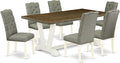 East West Furniture V077EL207-7 7 Piece Kitchen Table Set Consist of a Rectangle Dining Table with V-Legs and 6 Gray Linen Fabric Parson Dining Room Chairs, 40x72 Inch, Multi-Color