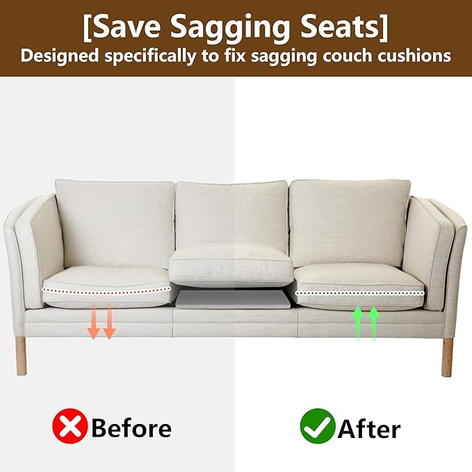 moonoom 22"x22" Couch Cushion Support, Grey Sofa Cushion Sagging Repair, Curved High Density Foam Replacement for Furniture Sagging Seat Sectional Loveseat Chair (2 Pcs)