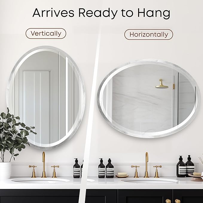 OVALCREST - Oval Wooden Beveled Wall Mirror for Home Decor, Bathroom, Vanity, Bedroom, Living Room, Hallway - London Style (Silver Leaf with Brown Antique) 23.1 x 29.1