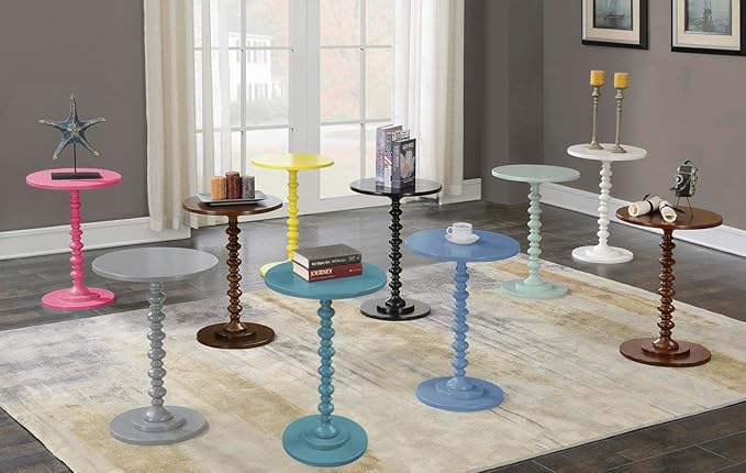 Convenience Concepts Palm Beach Spindle 17.75" Traditional Round End Living Room, Turned Solid Wood Side, Classic Display Pedestal Table, Pink
