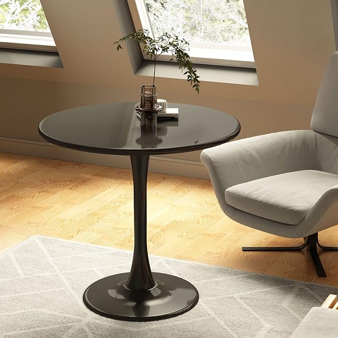 24 inch Black Round Table Modern Dining Table Tulip Round Kitchen Table Mid Century Coffee Table for Living Room