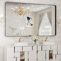 WEER Black Metal Framed Mirror, 60X36 Inch Rectangular Matte Black Wall Mirror for Bathroom, Rounded Corner Black Bathroom Vanity Mirror, Tempered Glass, Anti-Rust, Hangs Horizontal or Vertical