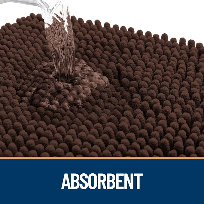 OLANLY Door Mat for Muddy Dog Paws 70x46, Ultra Absorbent Chenille Mud Doormat with Paw Print Design, Non-Slip Washable Doormat for Indoor Entryway, Quick-Dry Pet Bed Mats for Dirty Dogs, Brown