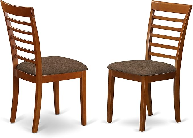 East West Furniture DLML5-SBR-C 5 Piece Dinette Set for 4 Includes a Round Dining Room Table with Dropleaf and 4 Linen Fabric Upholstered Dining Chairs, 42x42 Inch, Saddle Brown