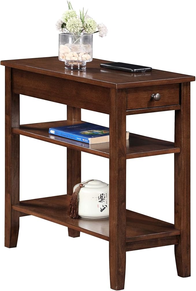 Convenience Concepts American Heritage Chairside End Table with Drawer 23.5" - Classic Living Room Table with Storage Shelf, Bedroom Nightstand, Espresso
