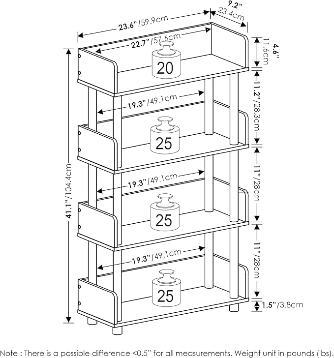 Furinno Turn-N-Tube 4-Tier Multipurposes Display Rack, Open Shelf Rack/Storage with Back & Side Panel, Flagstaff Oak/Black