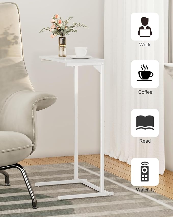 TUTOTAK C Shaped End Table, Small Side Table, 28.7 inch Tall Couch Table, Sofa Table, Living Room, Bed Room, White TB01BW071