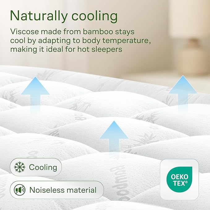 Ultra Soft Twin Size Mattress Topper - Viscose Made from Bamboo Pillow Top Mattress Pad for Back Pain Relief - Naturally Cooling for Hot Sleepers, White