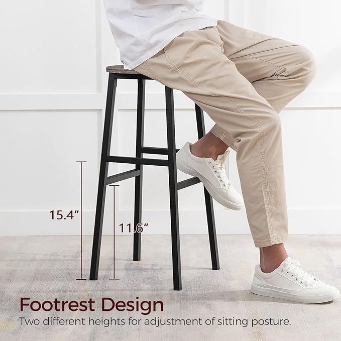 Bar Stools, Set of 2 Round Bar Chairs with Footrest, 28 Inch Kitchen Breakfast Bar Stools, Industrial Stools, Easy Assembly, for Dining Room, Kitchen, Greige BAHG02701