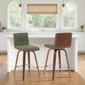 Vienna Modern Counter Height Swivel Bar Stool with Vintage Green Upholstered Seat and Walnut Finished Wood Frame Set of 3