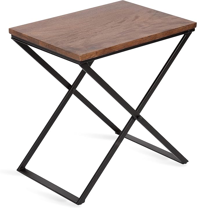 Kate and Laurel Laraway Modern Side Table, 20 x 14 x 20, Rustic Brown and Black, Metal Bedroom Nightstand Table with Solid Wood Tabletop and Foldable Frame
