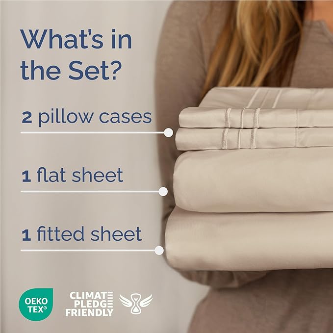 Full Size 4 Piece Sheet Set - Comfy Breathable & Cooling Bed Sheets Set - Hotel Luxury Bedding for Women, Men, Kids, Teens, Boys & Girls - Deep Pockets, Ultra-Soft and Wrinkle Free - Oeko-Tex - Wheat