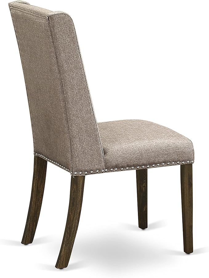 East West Furniture X777FL716-5 5 Piece Dining Set Includes a Rectangle Dining Room Table with X-Legs and 4 Dark Khaki Linen Fabric Upholstered Parson Chairs, 40x72 Inch, Multi-Color