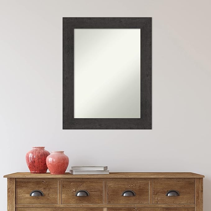 Amanti Art Brown Bathroom Mirror for Over Sink, 30x24 Rustic Plank Espresso Rectangle Vanity Mirror, Medium Country Rustic Frame, Hangs Horizonally and Vertically, Bathroom Wall Decor, Non-Beveled