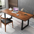 Modern Minimalist Solid Wood Office Desk with Metal Base Easy to Assemble Durable Writing Table Dining Table Computer Desk Multiple Ideal for Living Room and Dining Room (55inch)
