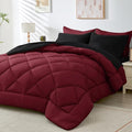 HEVUMYI Red & Black Full Comforter Set - 7-Piece All Season Bed in a Bag Full, Ultra Soft Burgundy Bedding Set with Comforter, Flat Sheet, Fitted Sheet, Pillowcases, Pillow Shams, Burgundy Red & Black