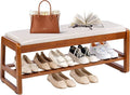 Shoe Bench Storage Rubberwood with Leather Cushion 39.4", Waterproof Easy to Clean 550LBS Organizer Shoe Rack for Entryway, Hallway, Mudroom, Front Door