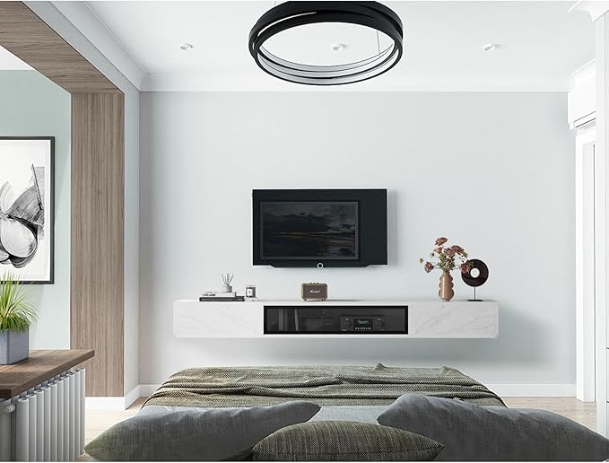 High Gloss Floating TV Stand,70'' Wall Mounted TV Console,Under TV Floating Shelf,Floating TV Cabinet with 3 Doors for Bedroom Living Room(White)