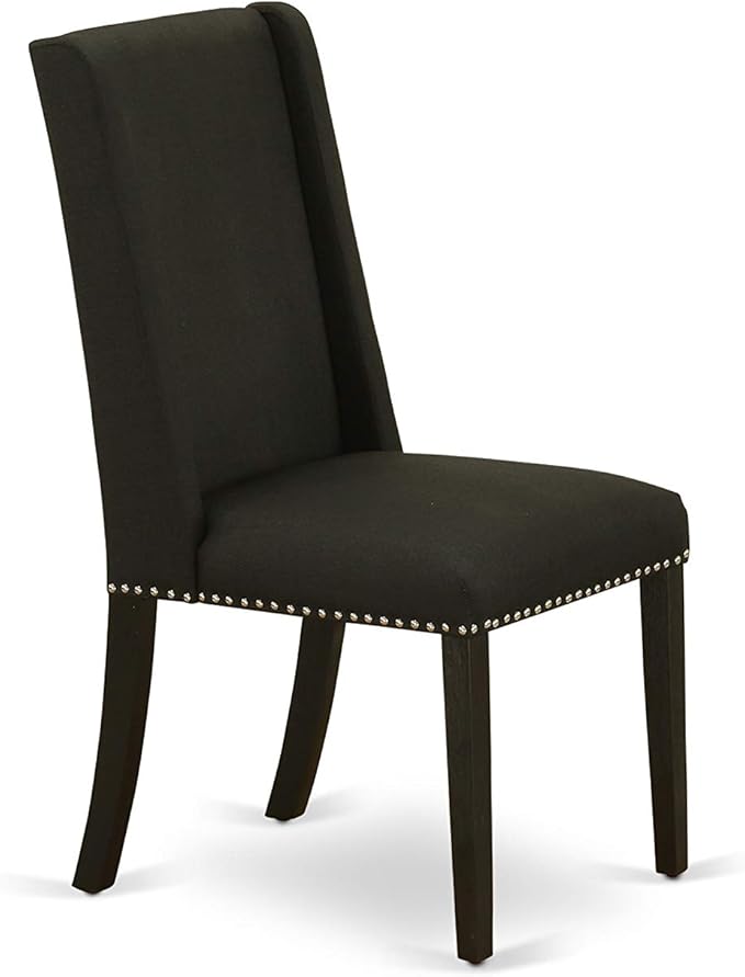 East West Furniture X697FL624-5 5 Piece Kitchen Table & Chairs Set Includes a Rectangle Dining Table with X-Legs and 4 Black Linen Fabric Parson Dining Chairs, 40x72 Inch, Multi-Color
