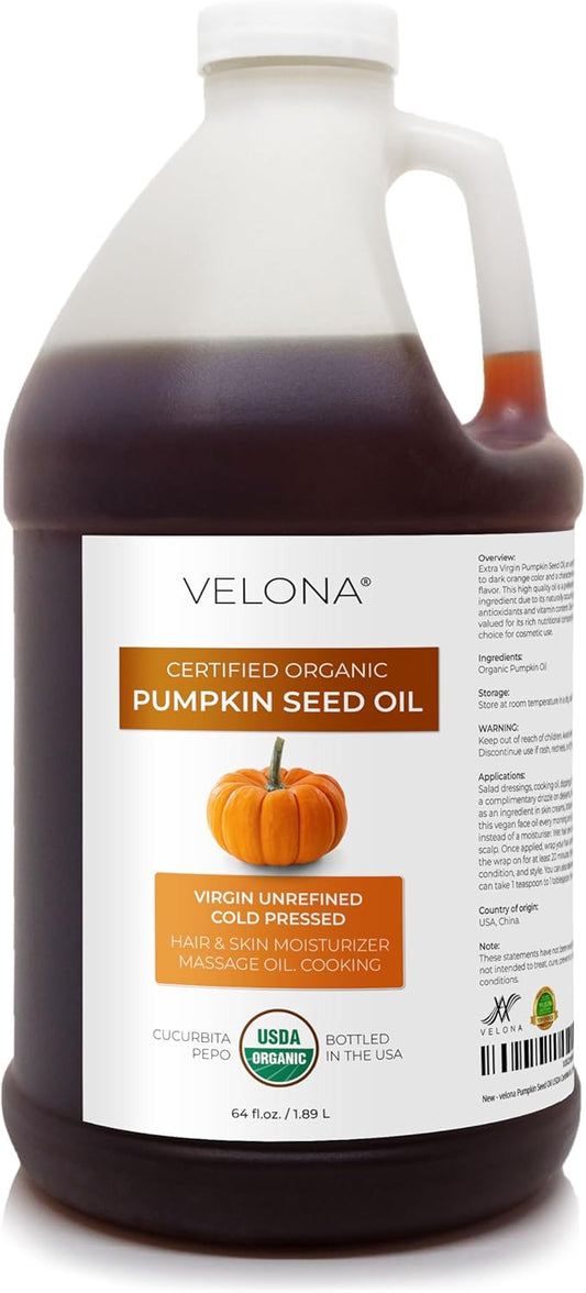 velona Pumpkin Seed Oil USDA Certified Organic - 64 Fl Oz | 100% Pure and Natural Carrier Oil | Unrefined, Cold Pressed | Cooking, Face, Hair, Body & Skin Care | Use Today - Enjoy Result