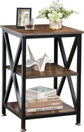 Square End Table with Storage Shelf, 16" D X 16" W X 24" H, 3-Tier End Table Living Room, Rustic Brown End Tables, X-Shaped Night Stand for Bedroom, Farmhouse Wood End Tables