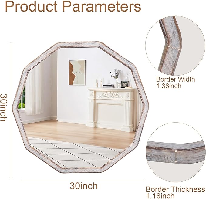 ULIKE White Wood Mirror for Wall, 30 Inch Rustic Farmhouse Mirror with Wood Frame, Decorative Wall Mounted Vanity Mirrors for Bathroom Bedroom Living Room Entryway