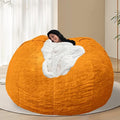 BCU Oversized Bean Bag Cover Comfy Beanbag Chair for Adults Without Filler Faux Fur Floor Chair Lazy Sofa Cover Comfy for Living Room Chairs, Orange, 5FT