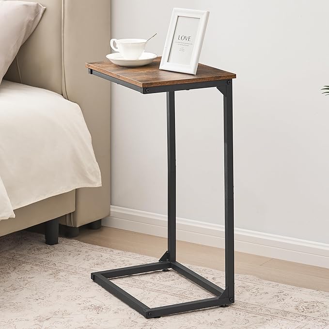 C Shape End Table,Large Surface Couch Table,C Table Sofa Side End Table,Side Table for Couch Slide Under,for Living Room,Bedroom,Home Office, Rustic Design,11.8"D x 15.7"W x 26.4"H(2 Set)