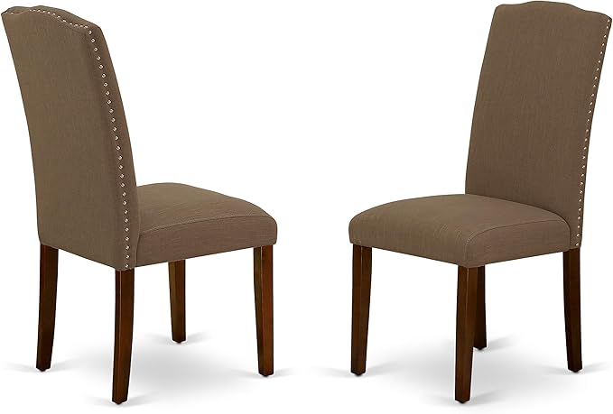 East West Furniture ESEN3-MAH-18 3 Piece Dinette Set for Small Spaces Contains a Round Dining Table with Pedestal and 2 Dark Coffee Linen Fabric Upholstered Chairs, 30x30 Inch, Mahogany